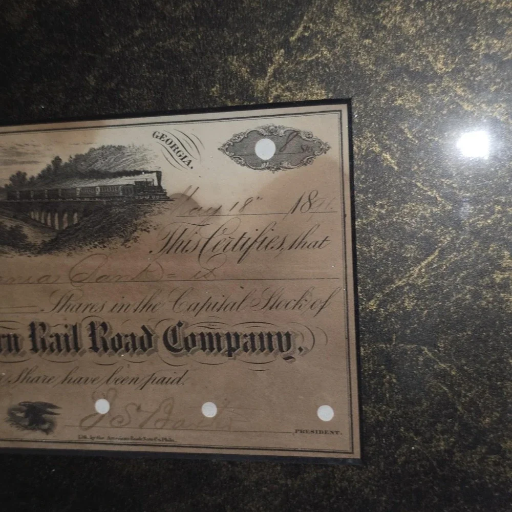 1851 Georgia South Western Rail Road Company Stock Certificate – Train Vignette